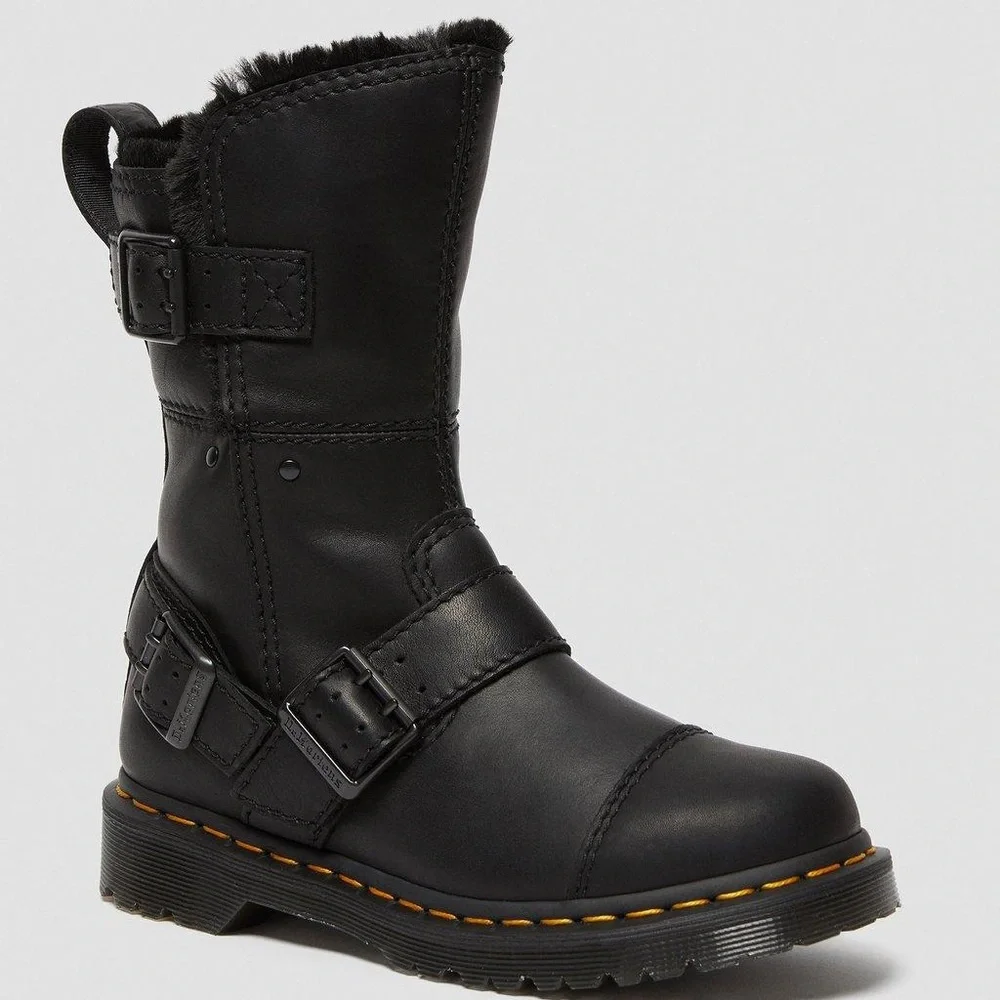 Dr. Martens KRISTY MID CALF FAUX FUR LEATHER BOOTS nib RARE